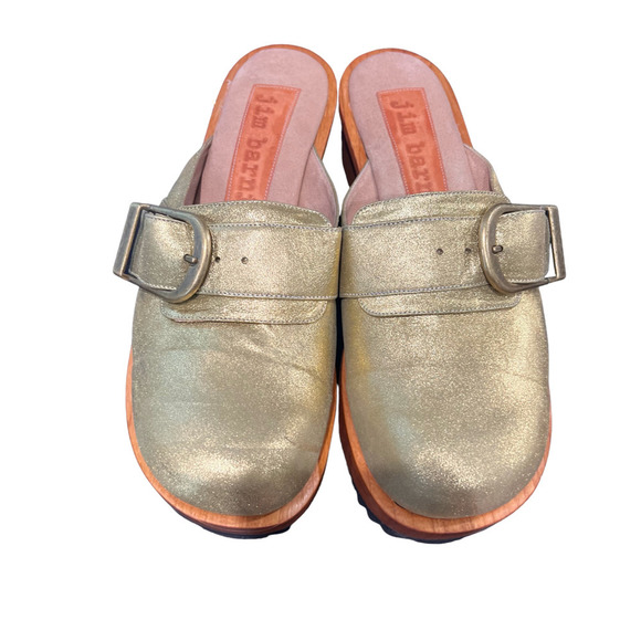 Jim Barnier Wooden Heel Clog Platform Sandals Green Distress Leather Size 11 New - Picture 3 of 9